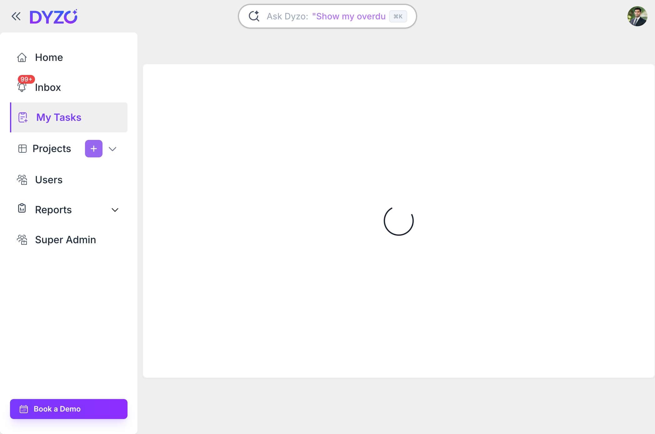 Creating a new task in the Dyzo My Tasks view