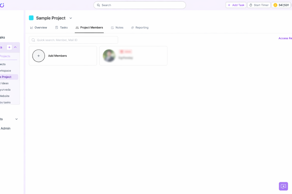 Project Members Tab of the Project