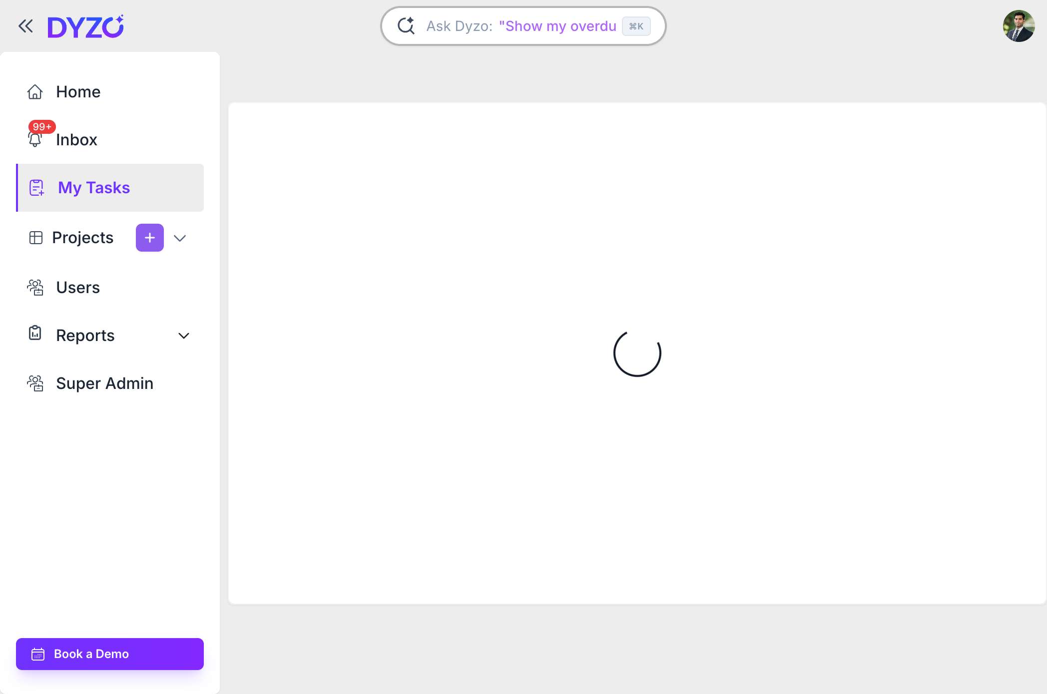 Open the My Tasks view in Dyzo